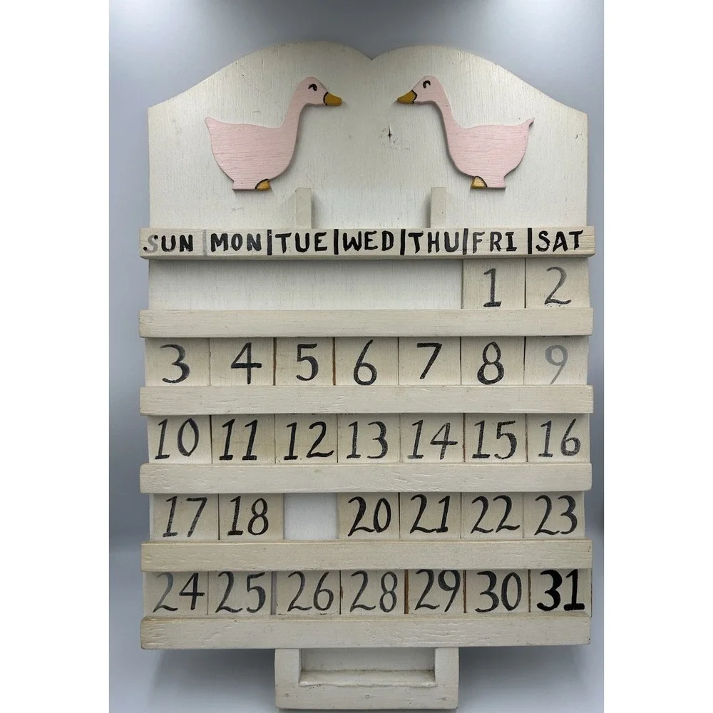 Vintage Goose Country Wooden Wood Perpetual Calendar Cottage Core Incomplete